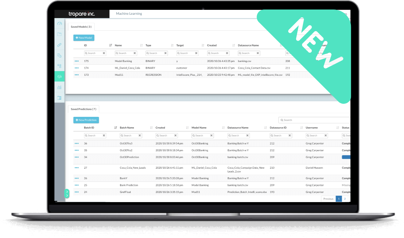 Machine Learning dashboard on computer screen