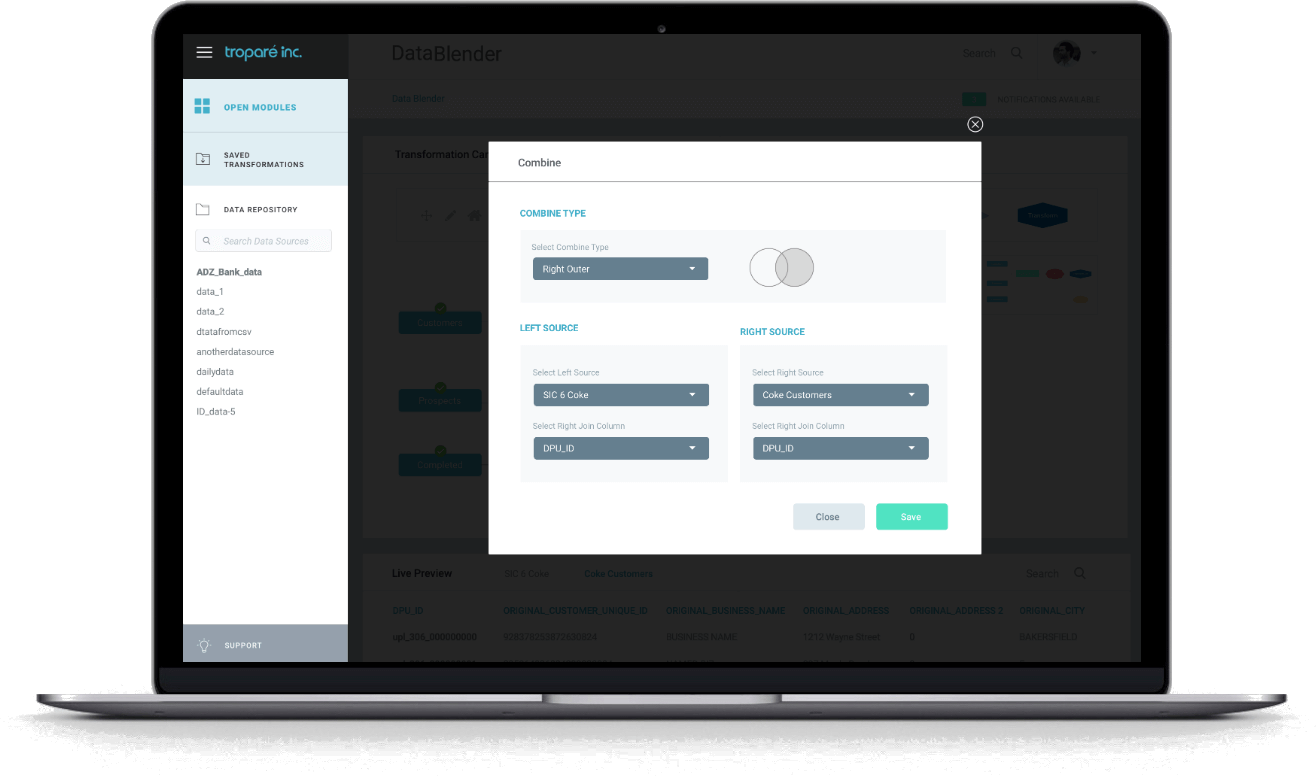 datablender join interface on computer