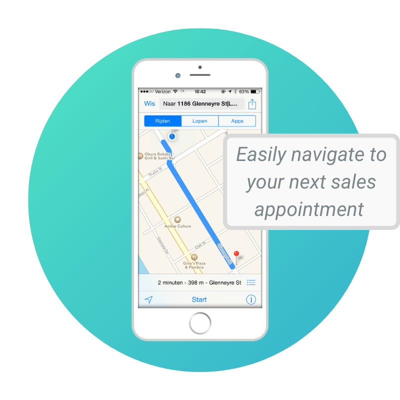 directions displayed within apple maps through tProspector app
